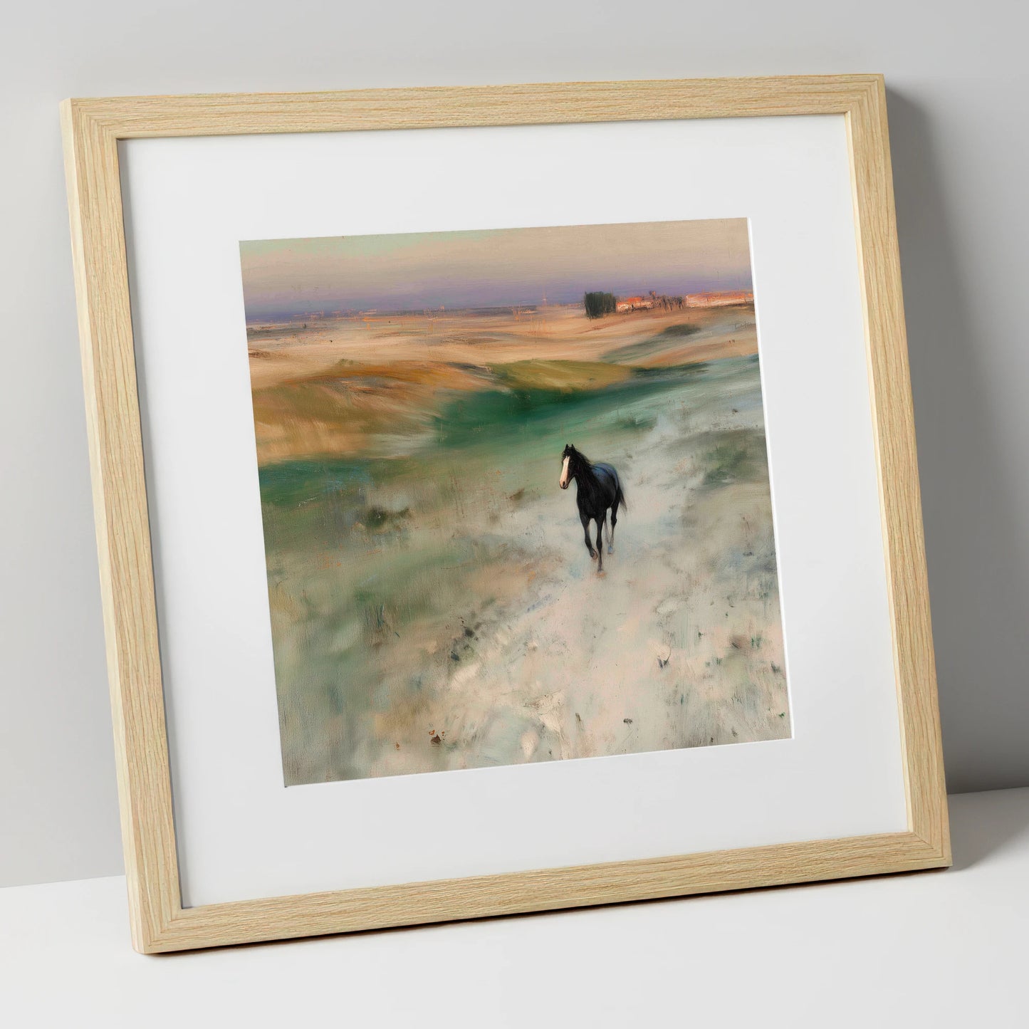 Heading Home horse landscape art print in natural frame