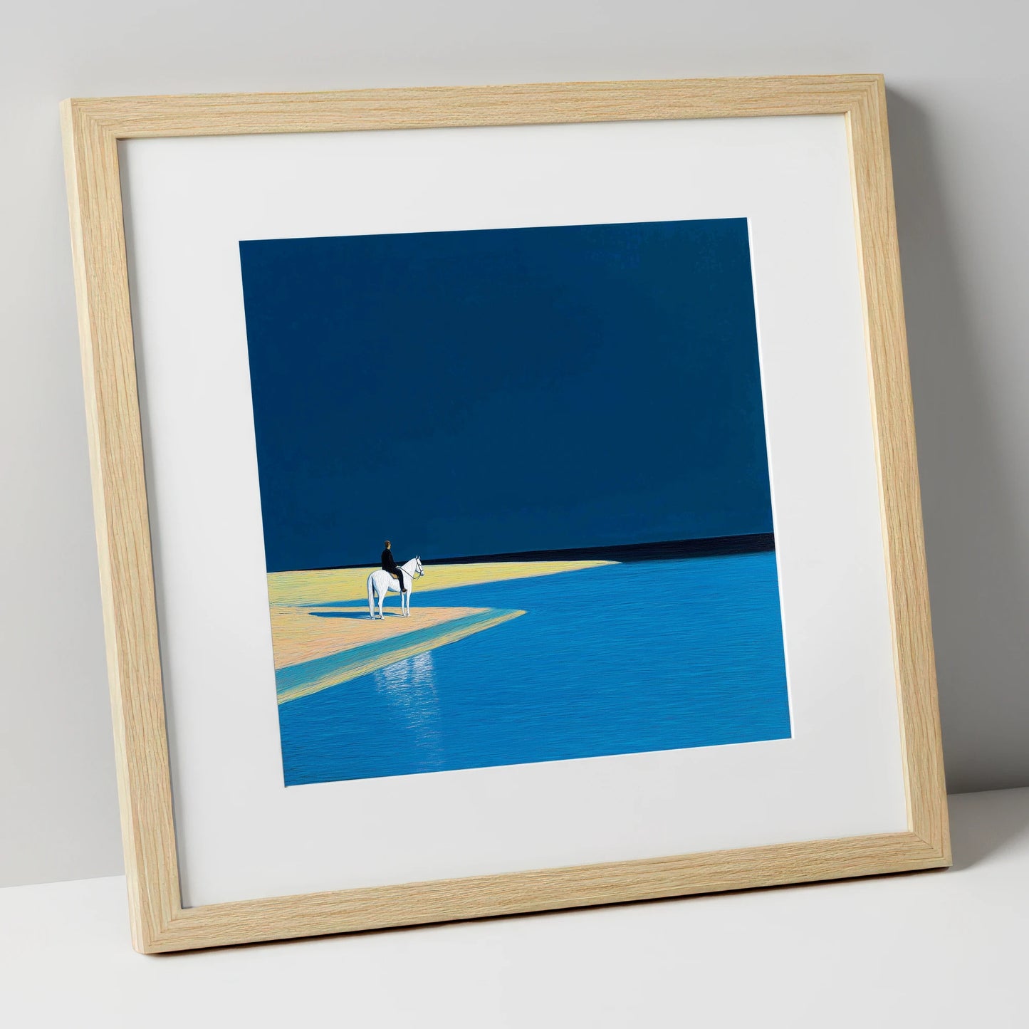 Edge of the Azure beach horse art print in natural frame