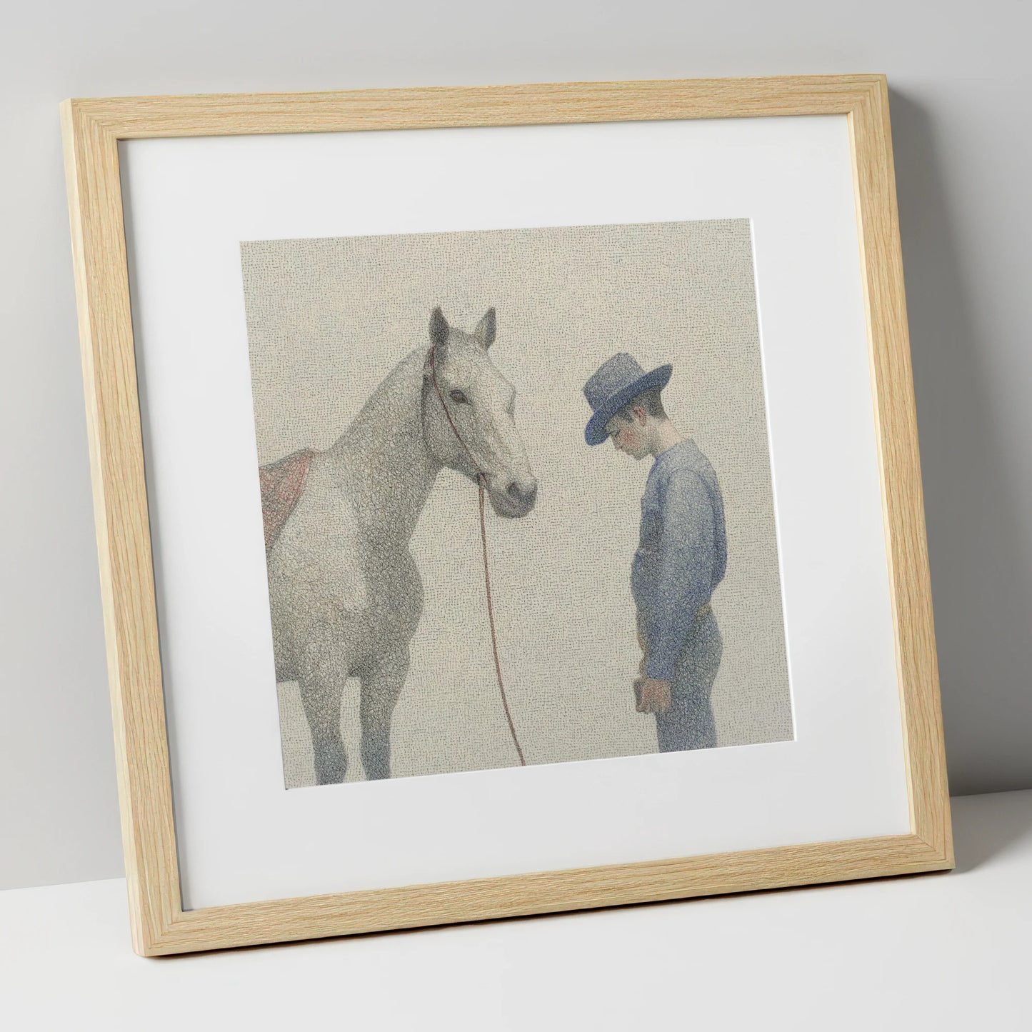 The Quiet Bond western horse art print in natural frame