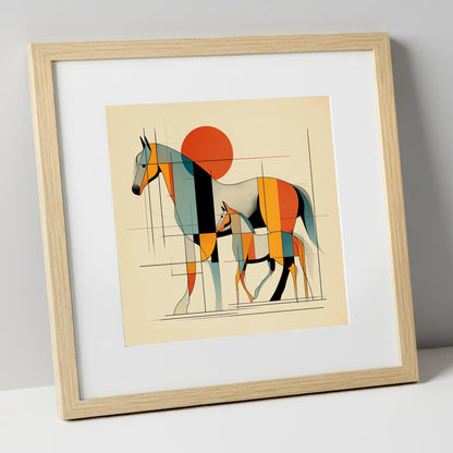 Harmony in Form mare & foal art print in natural frame