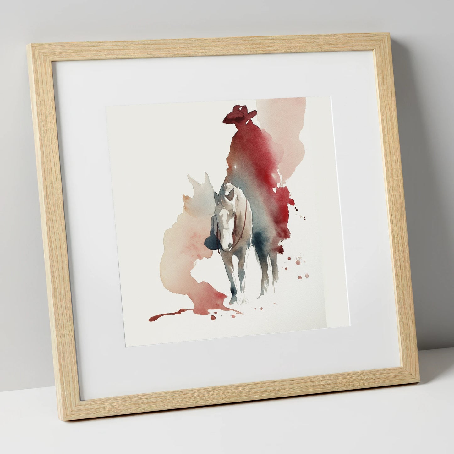 The Crimson Rider western horse art print in natural frame