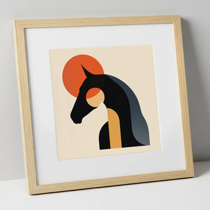 Geometric Equine Harmony horse & rider art print in natural frame
