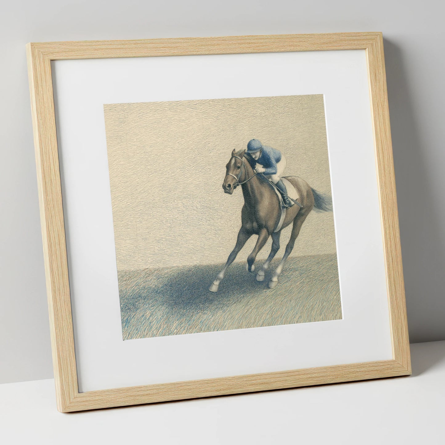 Power In The Pace racing horse art print in natural frame