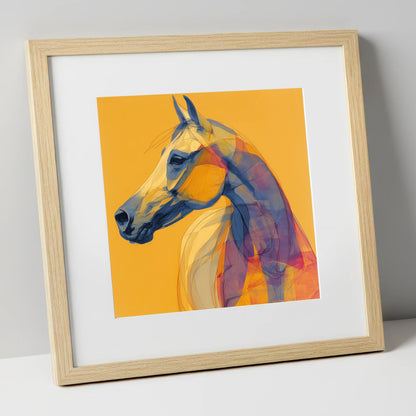 Cobalt and Gold Arabian horse breed art print in natural frame