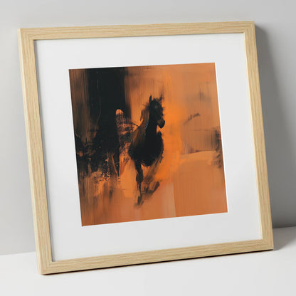 Shadow and Ember horse portrait art print in natural frame