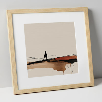 Solitary Western Horizon western horse art print in natural frame