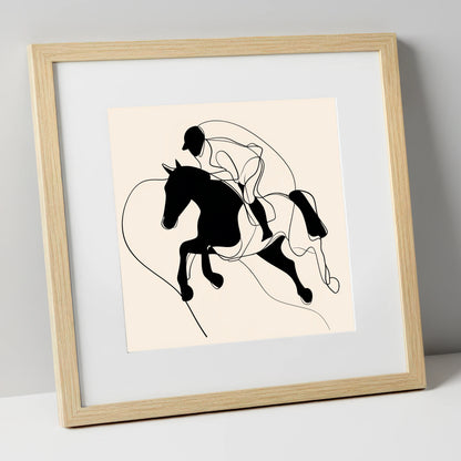 Airborne Elegance show jumping horse art print in natural frame