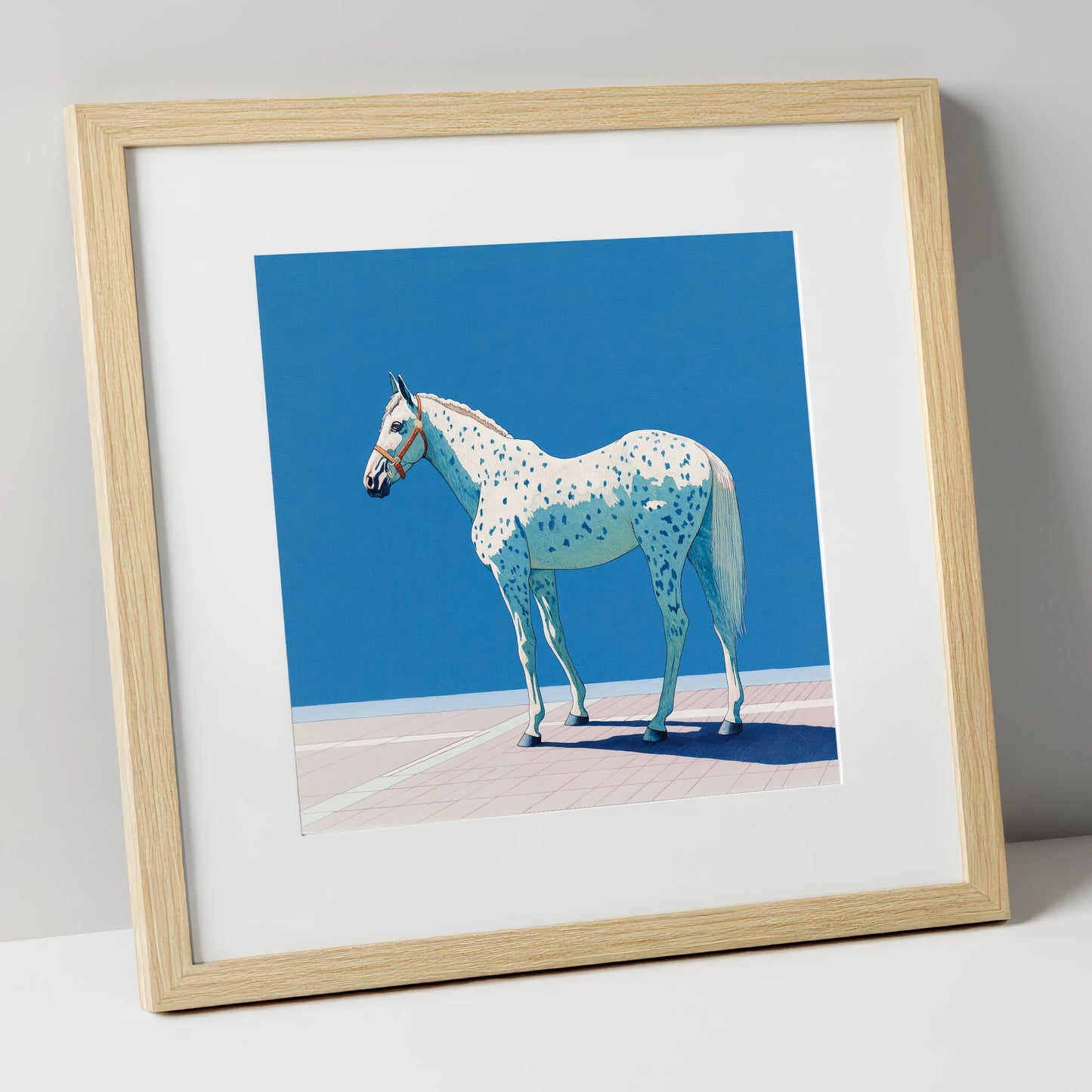 Appaloosa in Cerulean horse breed art print in natural frame