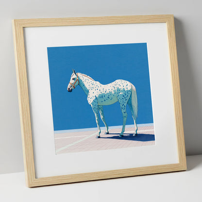 Appaloosa in Cerulean horse breed art print in natural frame