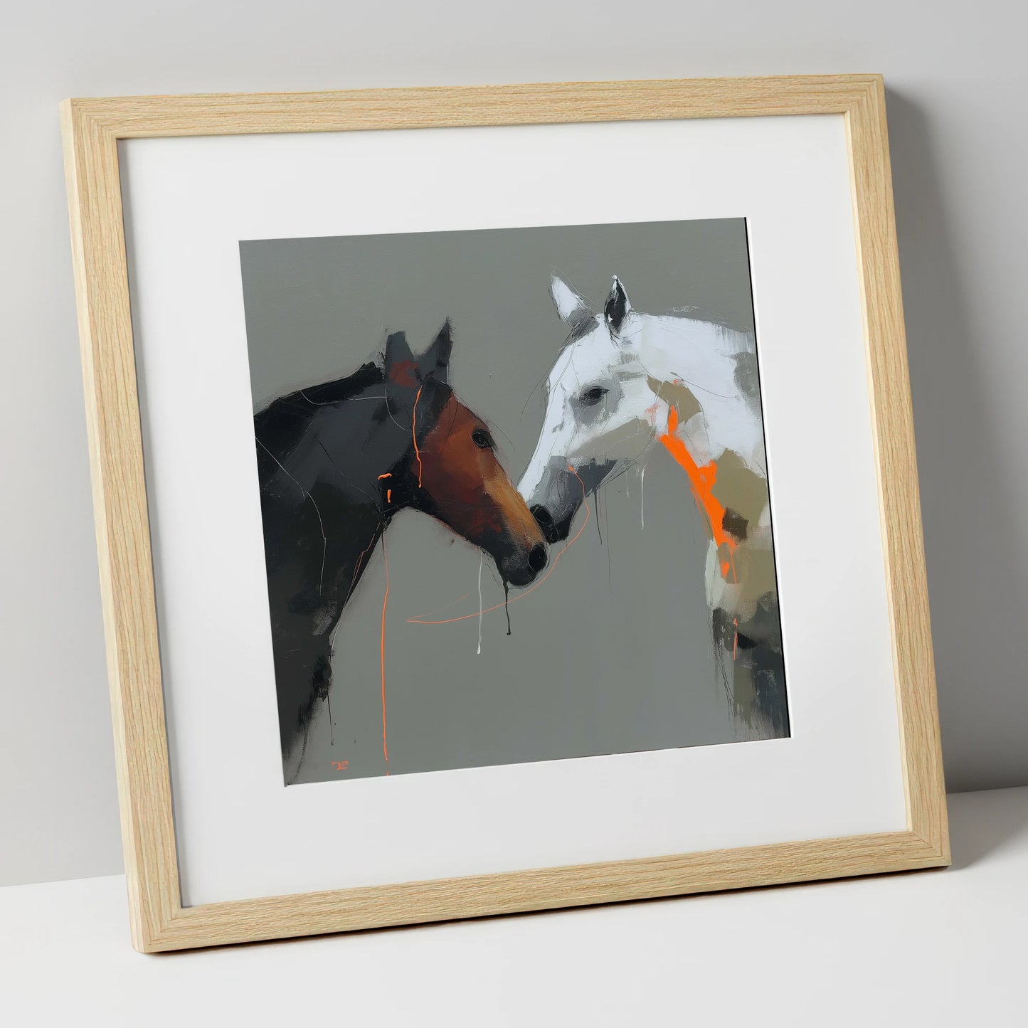Bold Connection horse portrait art print in natural frame