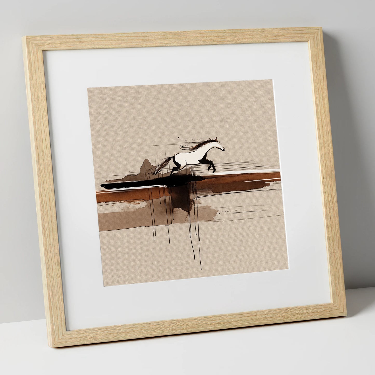 Horizon Bound wild horses art print in natural frame