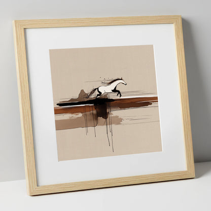 Horizon Bound wild horses art print in natural frame