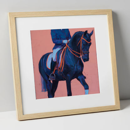 Indigo Dressage Rhythm dressage horse art print in natural frame