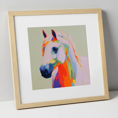 Vivid Equine Profile horse breed art print in natural frame