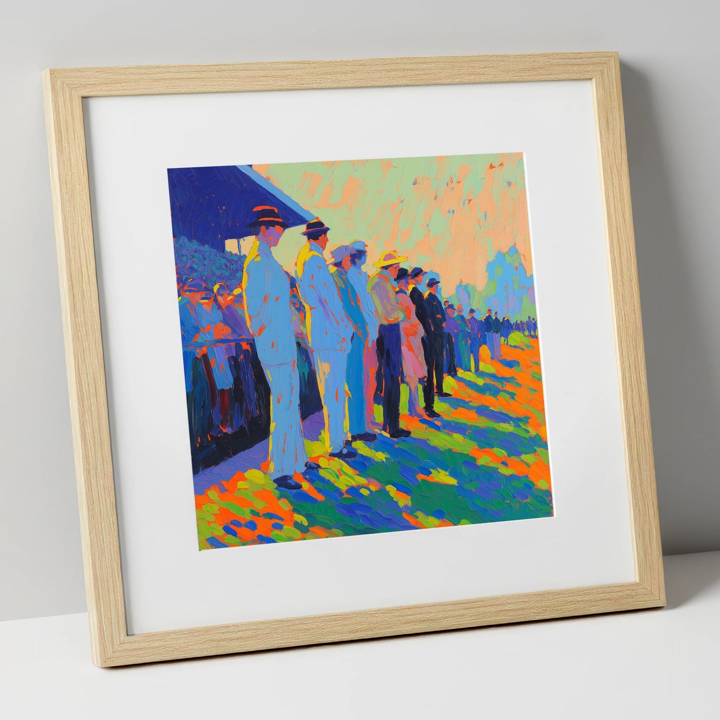 Trackside Anticipation racing horse art print in natural frame