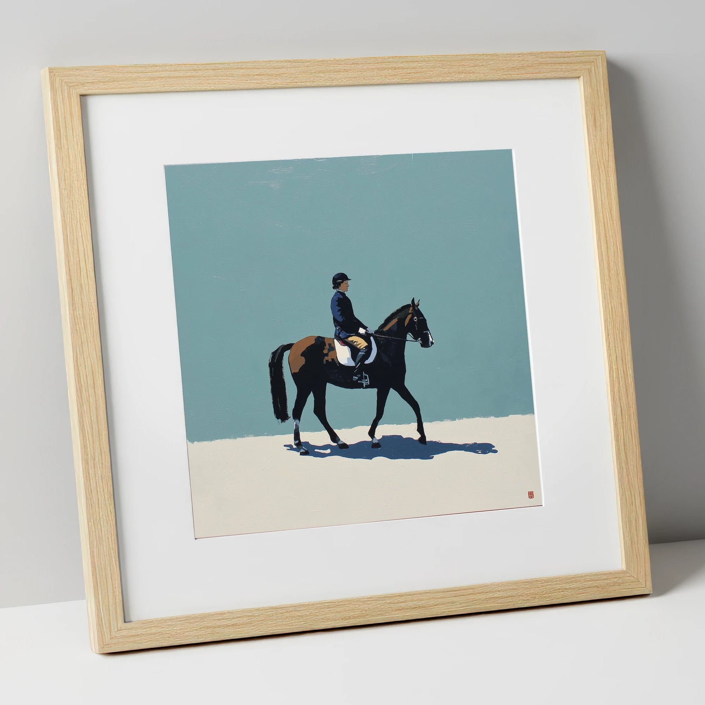 Serene Winter Dressage dressage horse art print in natural frame