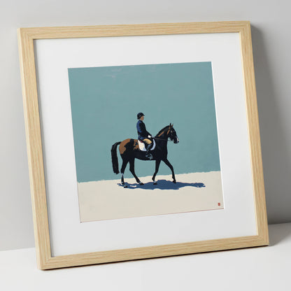Serene Winter Dressage dressage horse art print in natural frame