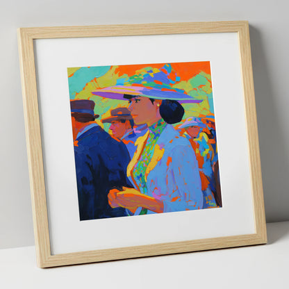 Ladies Day Elegance racing horse art print in natural frame