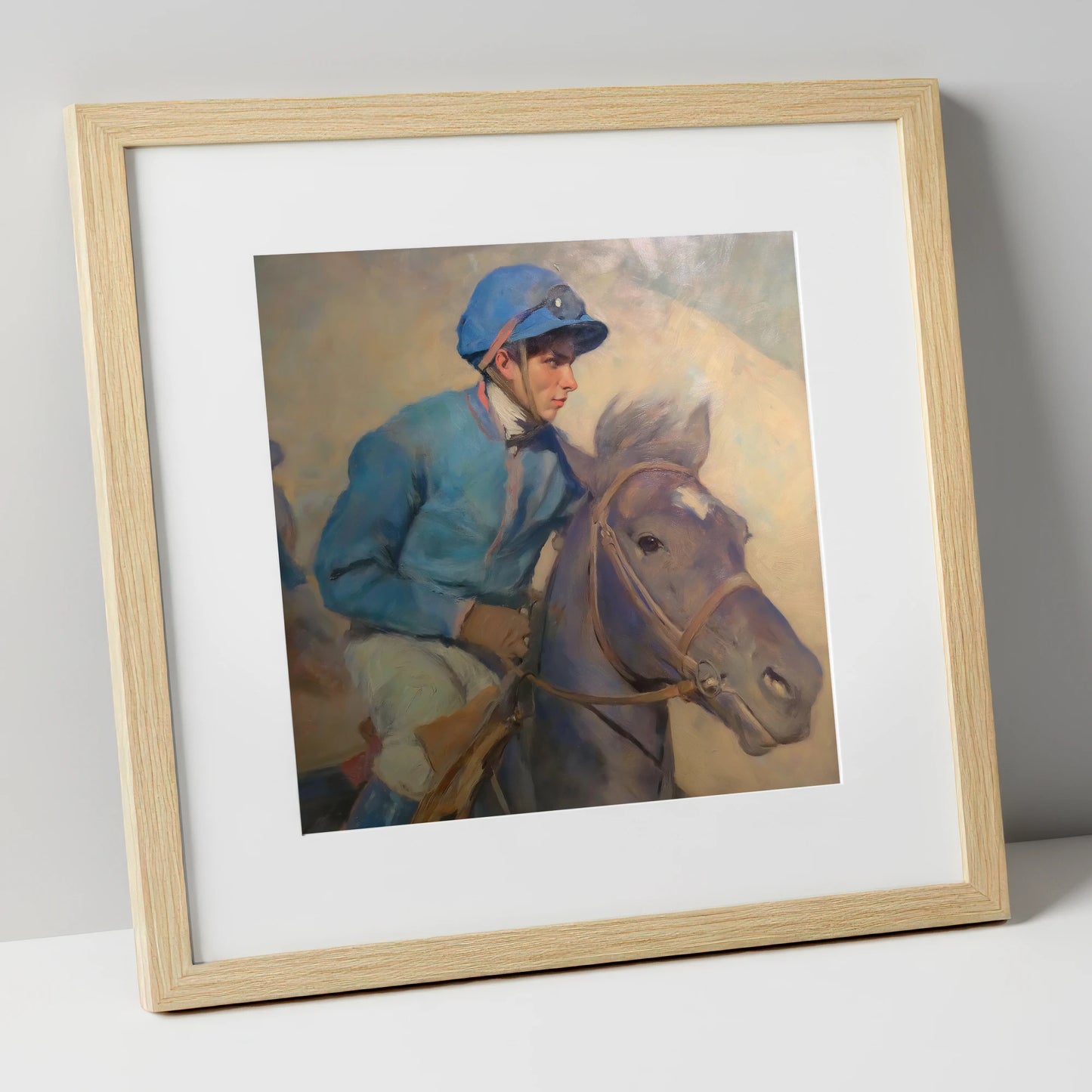 The Cerulean Silks racing horse art print in natural frame