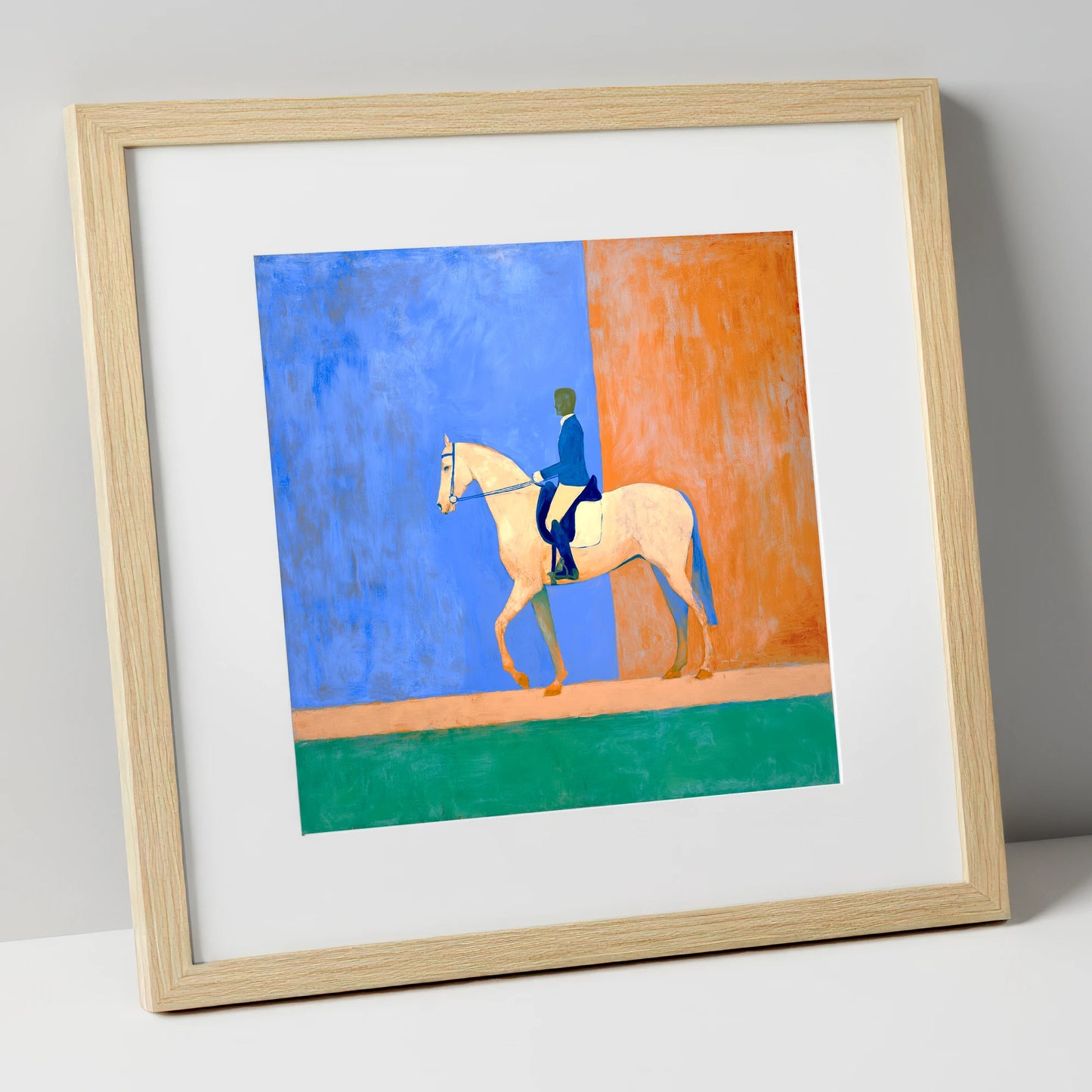 Contemporary Dressage Silhouette dressage horse art print in natural frame