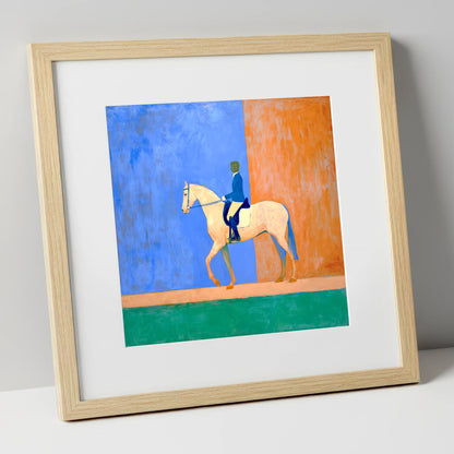 Contemporary Dressage Silhouette dressage horse art print in natural frame