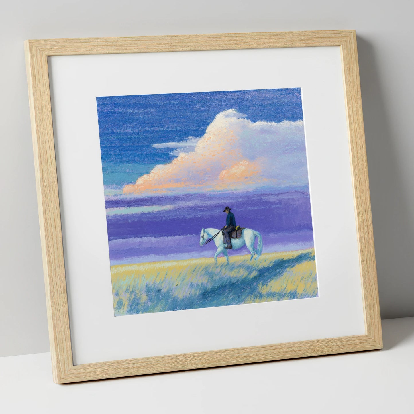 Beneath a Lilac Sky western horse art print in natural frame