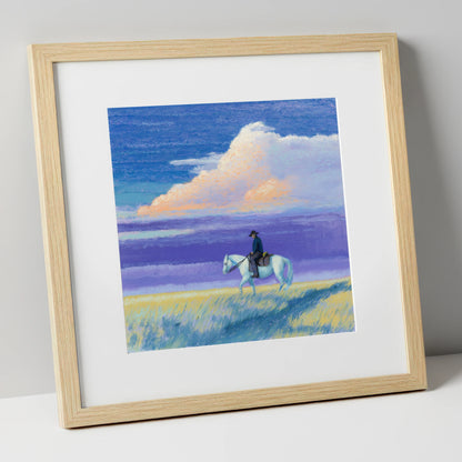 Beneath a Lilac Sky western horse art print in natural frame