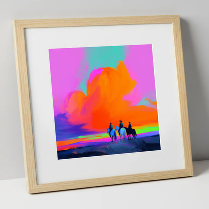 Electric Frontier Skies horse landscape art print in natural frame