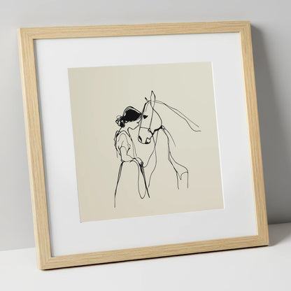The Gentle Bond horse & rider art print in natural frame