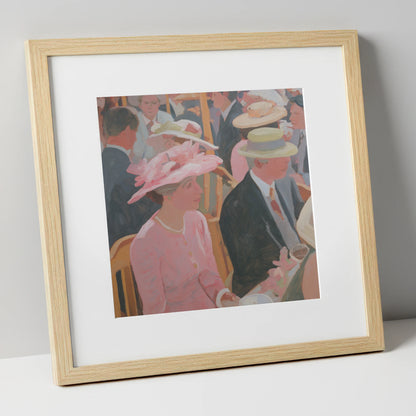 Summer Meet Elegance racing horse art print in natural frame
