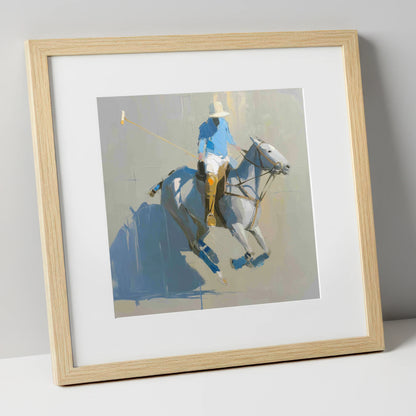 Slate Blue Chukka polo horse art print in natural frame