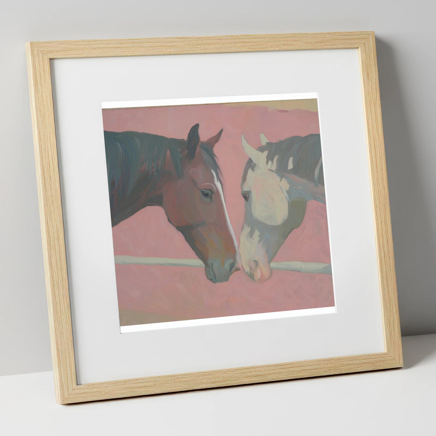 Quiet Companions horse portrait art print in natural frame