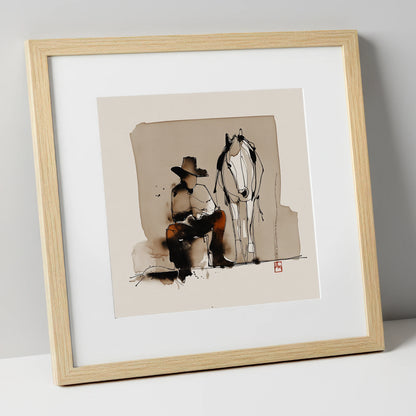 Quiet Western Companions western horse art print in natural frame