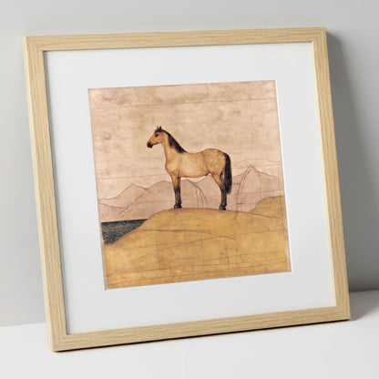 Golden Ridge Study horse landscape art print in natural frame