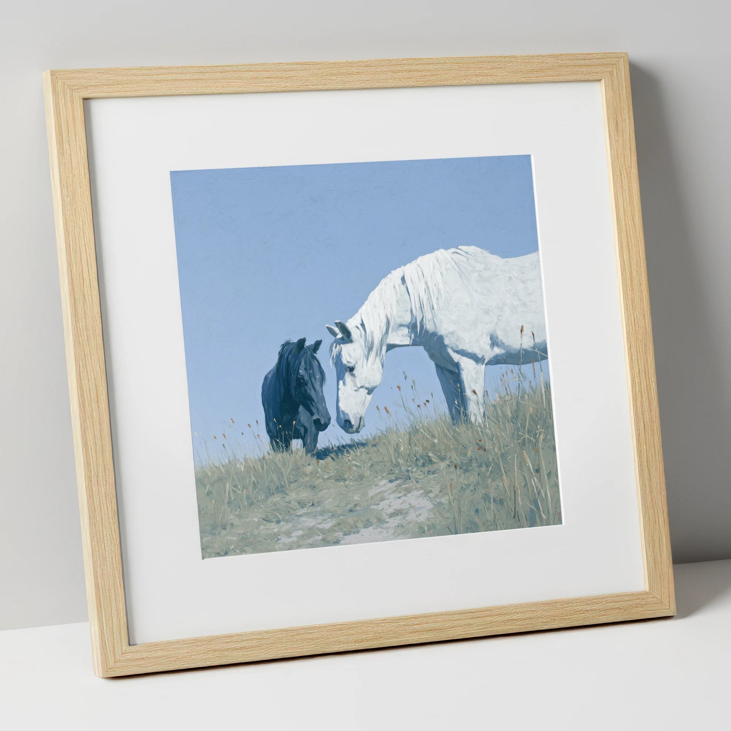 Quiet Connection horse portrait art print in natural frame