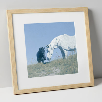 Quiet Connection horse portrait art print in natural frame