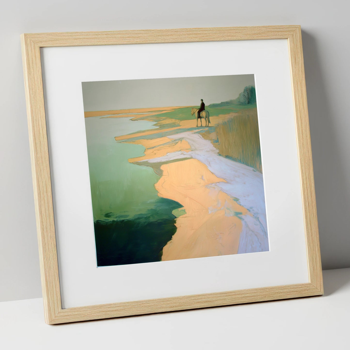 Solitary Shoreline Hack beach horse art print in natural frame