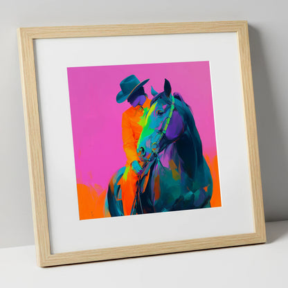 Neon Western Partnership western horse art print in natural frame