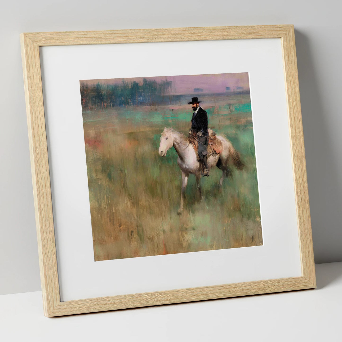 The Prairie Trail western horse art print in natural frame