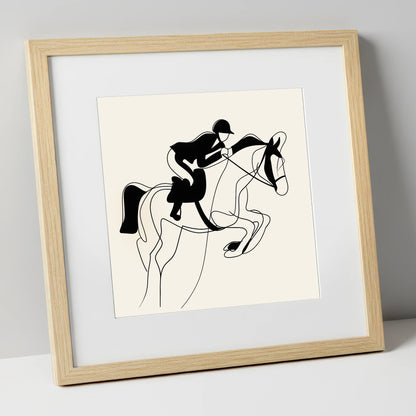 Grace in Flight show jumping horse art print in natural frame