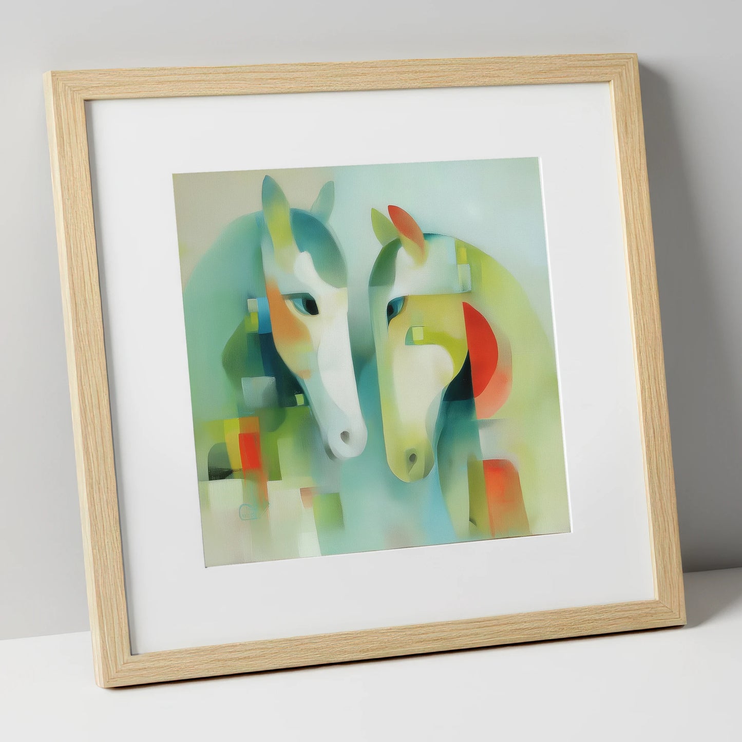 Structured Serenity horse portrait art print in natural frame