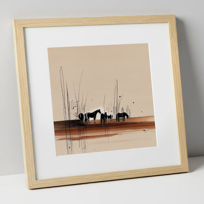 Whispers in the Reeds horse landscape art print in natural frame