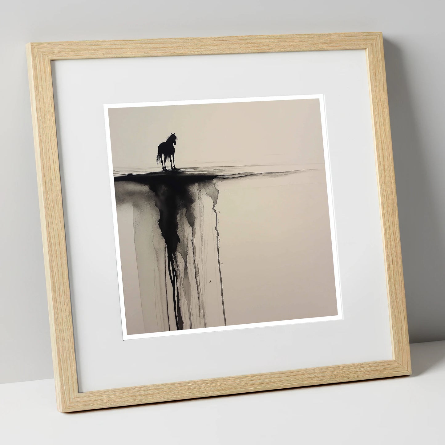 Edge of Silence horse landscape art print in natural frame