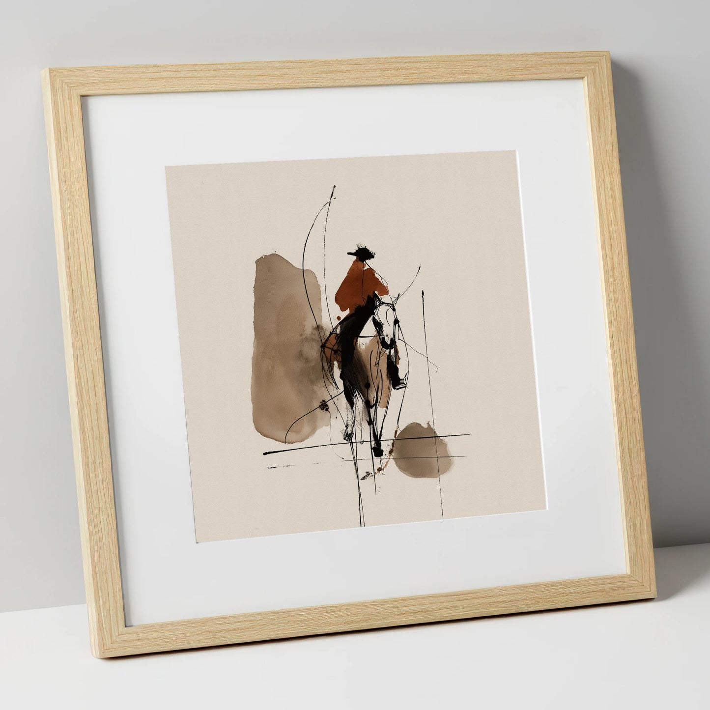 Terracotta Vaquero western horse art print in natural frame