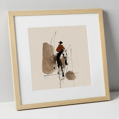Terracotta Vaquero western horse art print in natural frame
