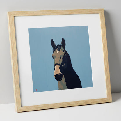 Cerulean Shadow Portrait horse portrait art print in natural frame