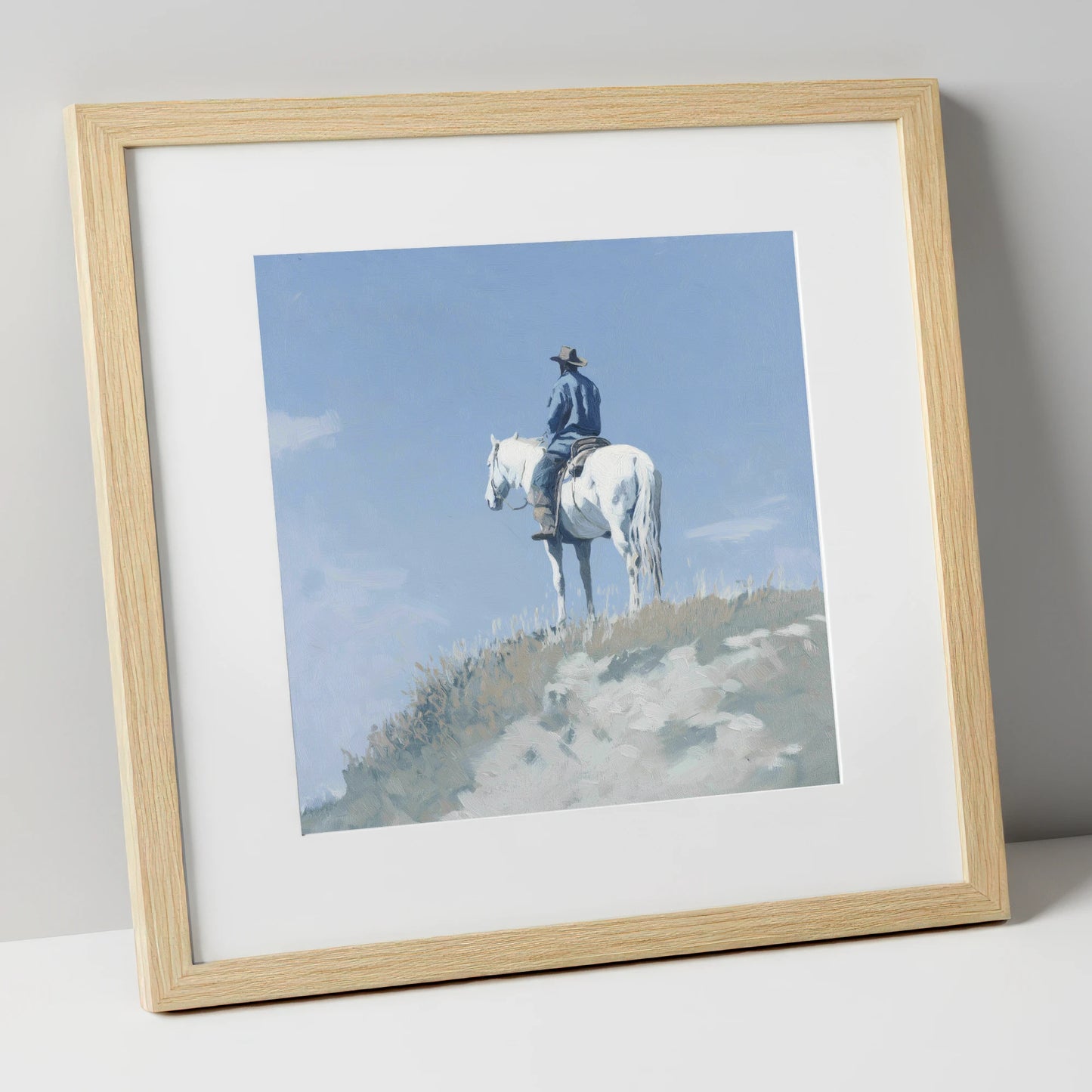 High Country Solitude western horse art print in natural frame