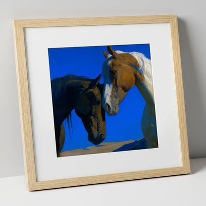 Sunlit Companions horse portrait art print in natural frame