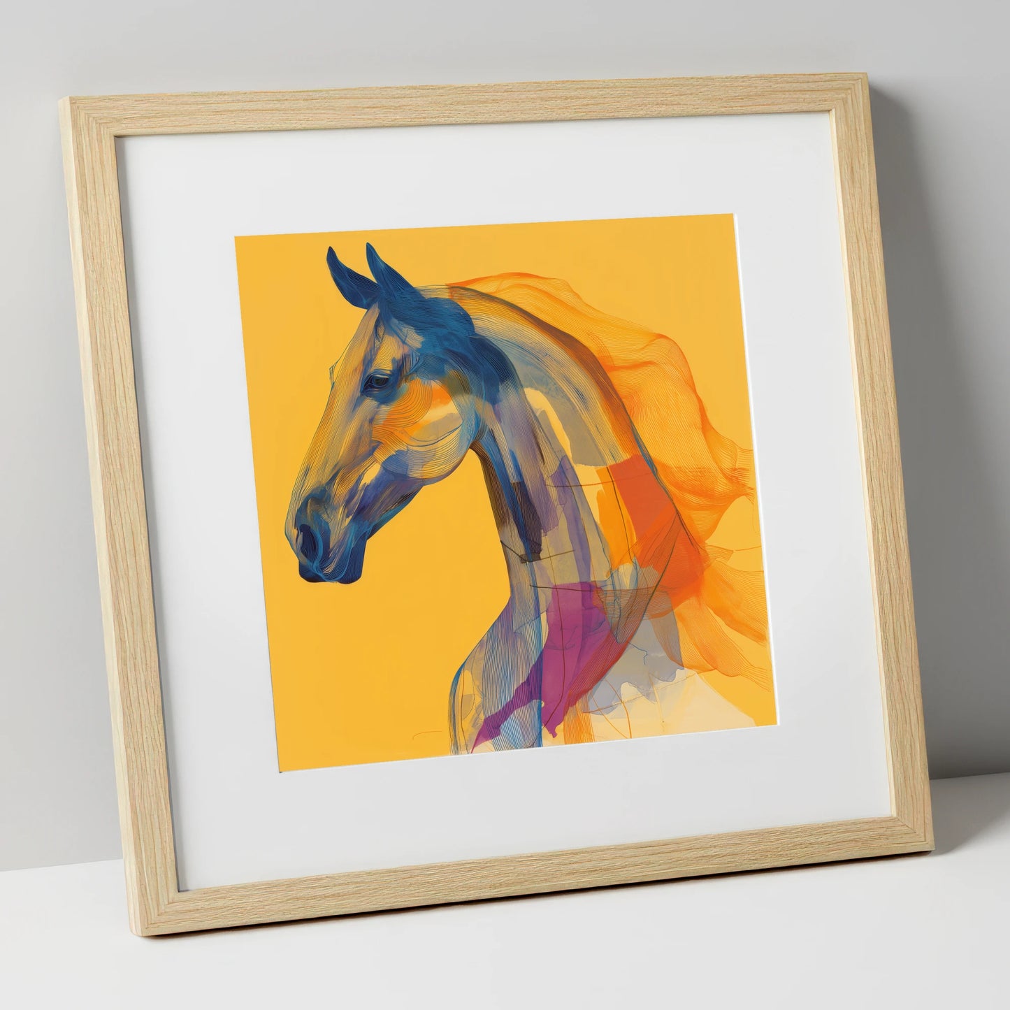 Vibrant Cobalt Contours horse breed art print in natural frame