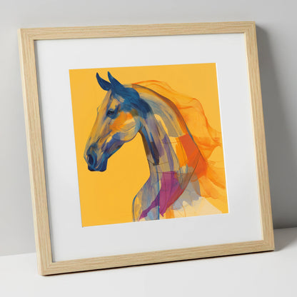 Vibrant Cobalt Contours horse breed art print in natural frame
